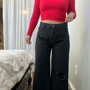 Distressed Black Wide-Leg Jeans